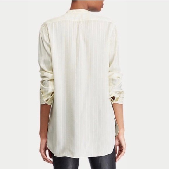 Polo Ralph Lauren 100% Silk Shirt Striped Band-Collar, Size XS New w/Tag - Picture 3 of 10